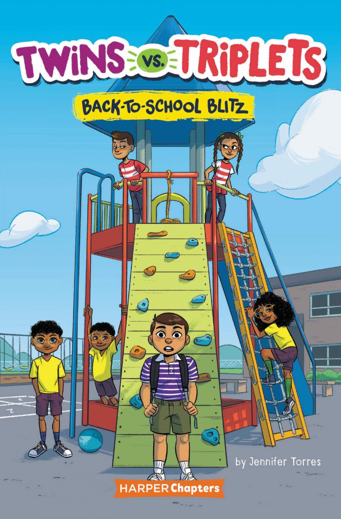 The cover of Twins vs. Triplets, a children's book illustrated by Vanessa Flores