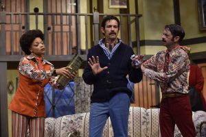 Timothy Williams, center, stars in the Orlando Shakes production of "Noises Off," with Trenell Mooring and Brandon Roberts.