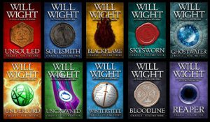 Aerial shot of 10 book covers from Wight's series..