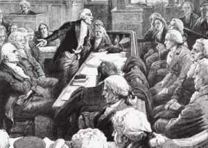 Artist's depiction of the 1807 treason trial of Aaron Burr.
