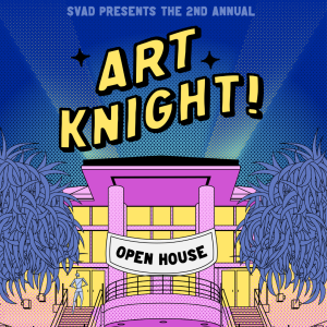 Art Knight graphic poster depicting the Visual Arts Building and "ARt Knight" in bold yellow letters.